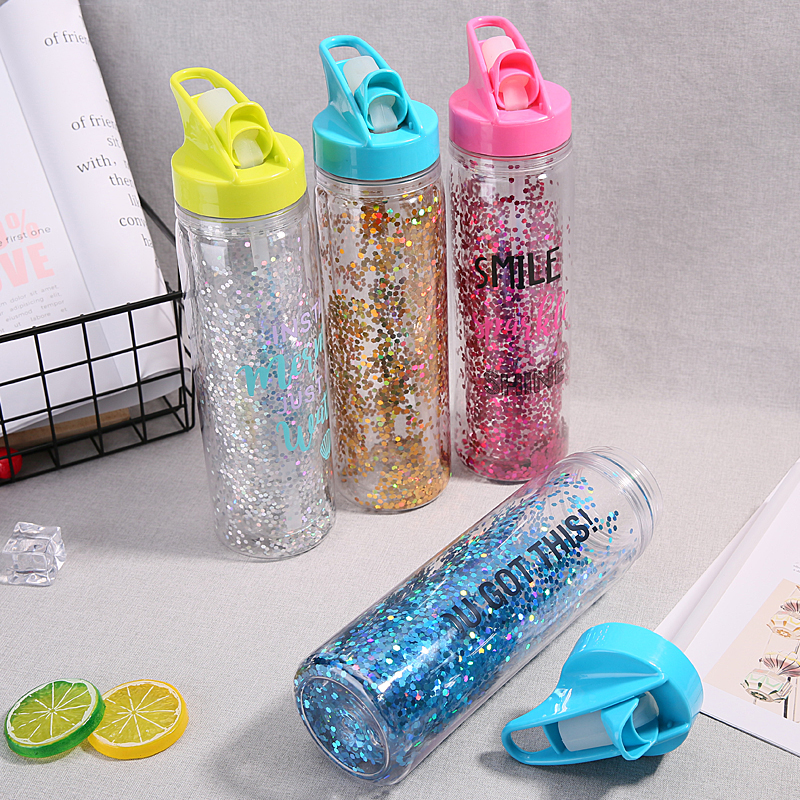Double Wall Glitter Plastic Water Bottle S1177B 550ml