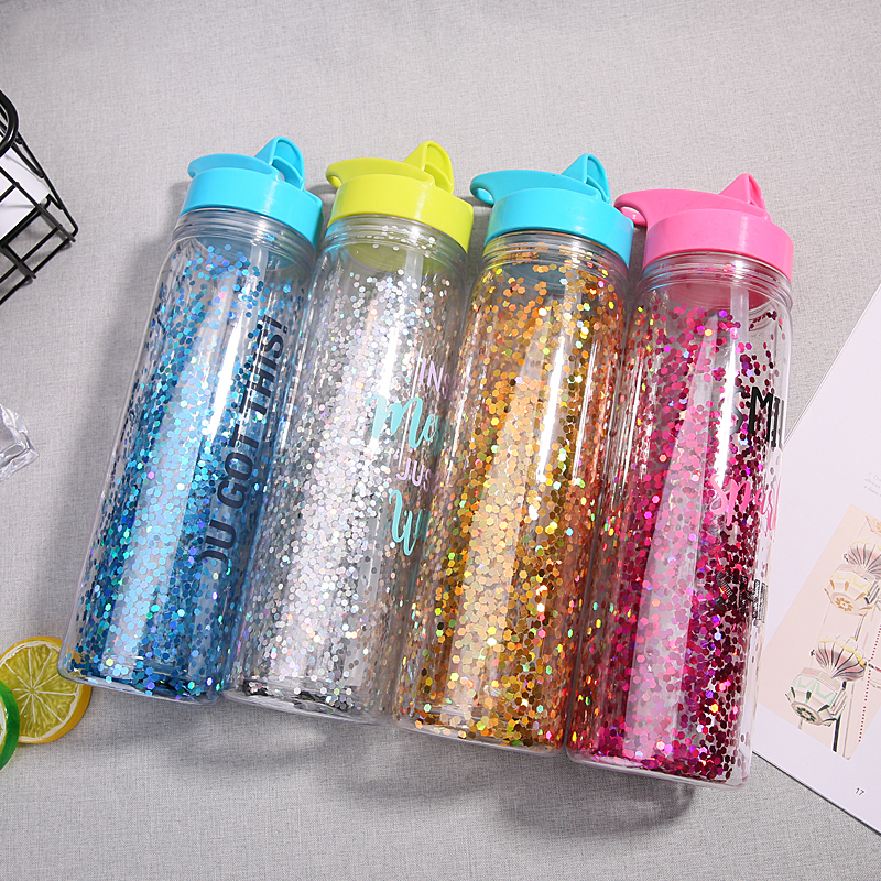 Double Wall Glitter Plastic Water Bottle S1177B 550ml