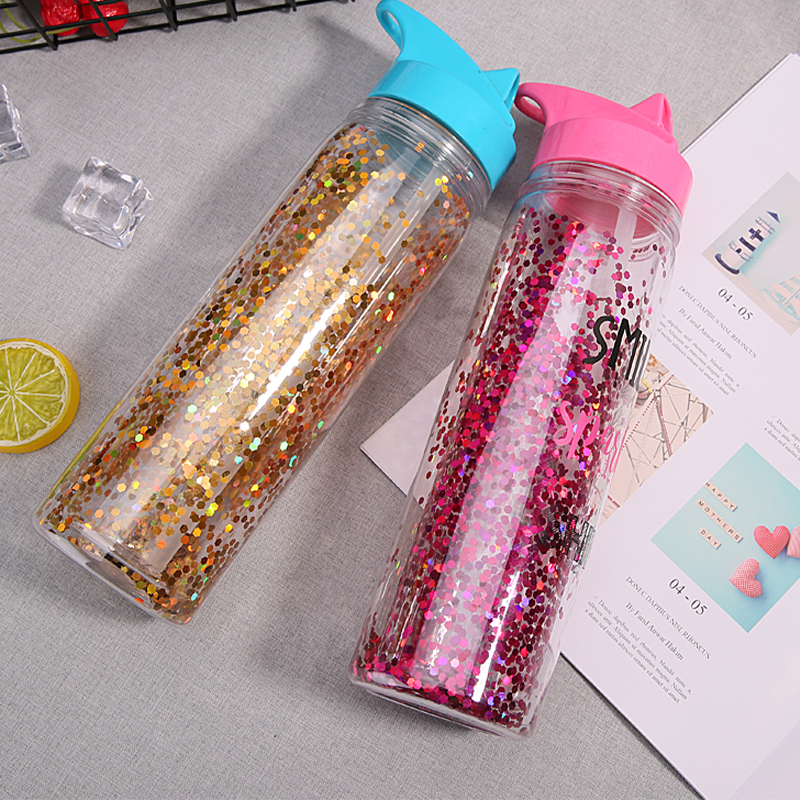 Double Wall Glitter Plastic Water Bottle S1177B 550ml