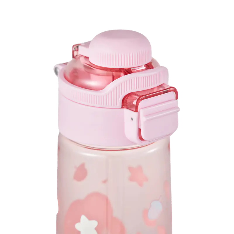 Pink Round Lid Leak-Proof Plastic Water Bottle